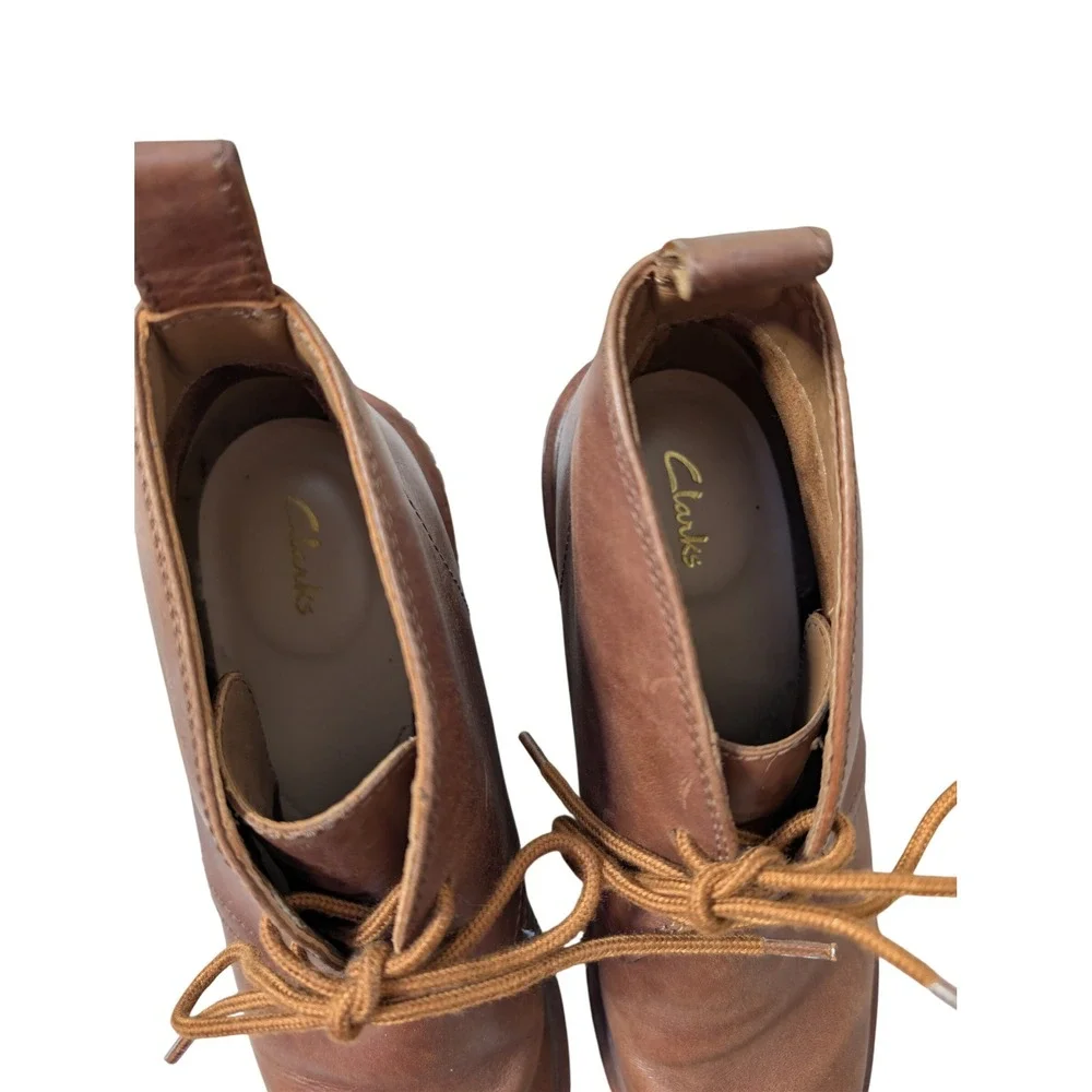 Clarks Clarkford DBT Dark Tan Leather Wedge Desert Boots Womens 8.5 M